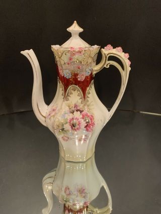 Awesome S&t Rs Germany Porcelain Chocolate Pot Raised Pink Roses Estate Antique
