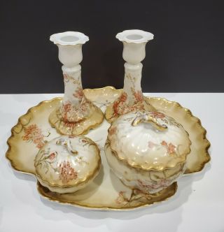 Antique 1891 - 1896 M.  Redon Limoges Vanity Dresser Porcelain Set With Tray