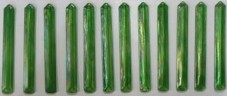 12 Antique 10” Tiffany Studios Mottled Green Glass Chandelier Prisms