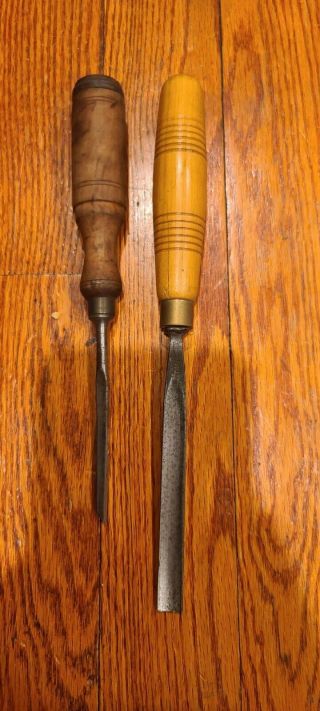 Vintage Jb Addis & Sons And Swedish Chisels 3/8 " Gouge And 1/8 " Millwright Tuna