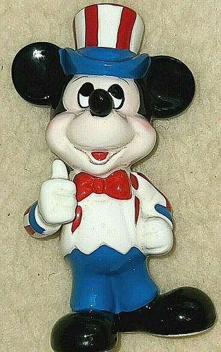 Vintage Disney Patriotic Mickey Mouse 4 " Ceramic Figurine Red White Blue - Japan