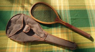 Fine Early Antique Wood Tennis Racquet John Wanamaker Wissahickon,  Cover.  Nm