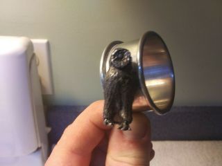 Vintage Figural Owl Pewter Napkin Ring Holder