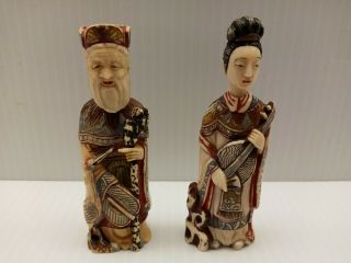 Chinese Antique Snuff Bottle Pair Hand Painted Man Woman Intricate
