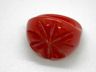 Vintage Carved Starburst Red Bakelite Ring