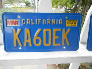 CALIFORNIA LICENSE PLATES AMATEUR HAM RADIO OPERATOR KA60EK BLUE & YELLOW plate 2