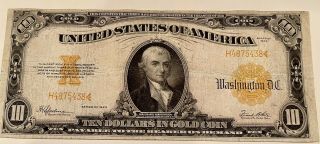1922 United States $10 Ten Dollar Bill Old Antique Us Gold Certificate Note Nr