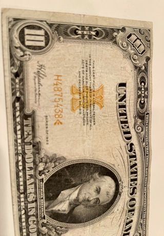 1922 United States $10 Ten Dollar Bill Old Antique US Gold Certificate Note NR 3