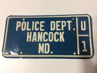 Vintage Obsolete State Of Maryland Police Hancock Md Vehicle License Plate U 1