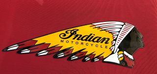 Large Vintage Indian Motorcycle Die Cut Headband Porcelain Heavy Metal Sign