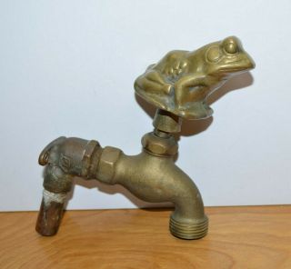 Vintage Brass Frog Spigot Hose Bib Figural Toad Garden Valve Accessory