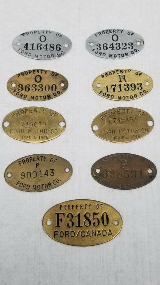 (9) Vintage Property Of Ford Motor Company Tool Tag Brass Aluminum