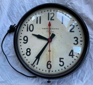 Vintage General Electric Telechron Model 1ha1612 Schoolhouse Wall Clock 12.  5 "