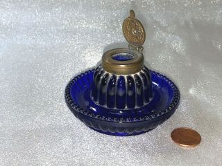 Antique Bronze & Cobalt Glass Inkwell,  c1900s Art Nouveau Era 2