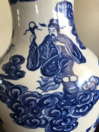 Fine Chinese Blue White Porcelain Vase 8 Immortals Gods Cobalt Art Clouds 2