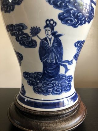 Fine Chinese Blue White Porcelain Vase 8 Immortals Gods Cobalt Art Clouds 3