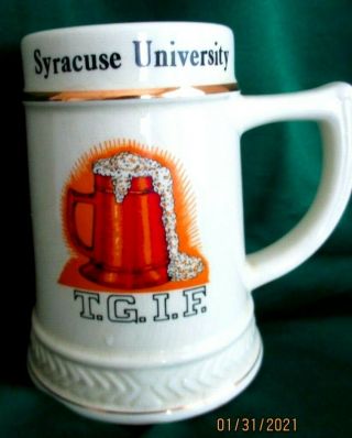 Vintage Syracuse University T.  G.  I.  F.  Beer Tankard Mug Stein Made In U.  S.  A.  Excnd