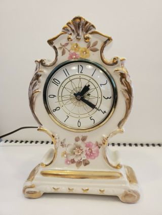 Antique Vintage Porcelain Lanshire Clock With Rose Decoration