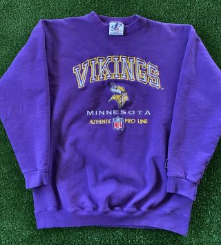 Vtg 90s Minnesota Vikings Nfl Pro Line Crewneck Sweatshirt Logo Athletic Men’s L