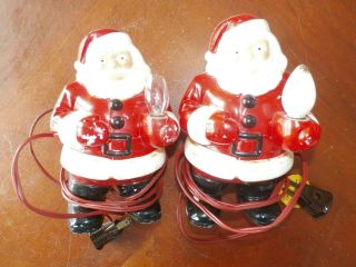 Pair Vintage Hard Plastic Santa Christmas Night Lights Nitelite Figural Electric