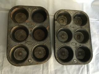 Vintage Set Of 2 Ovenex/ekco Muffin Tins In Starburst Six Hole N - 60 - 6 Pattern