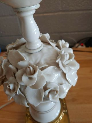 Vintage Cottage Porcelain Milk Glass Chic Country Rose Lamp White Flower Boudior