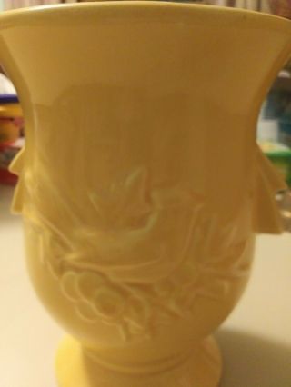 Vintage Mccoy Large Yellow Vase With Bird And Flowers