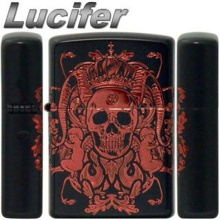 Zippo Lighter Lucifer Devil Skull Fallen Angel Matte Black Ion Red Brass Japan