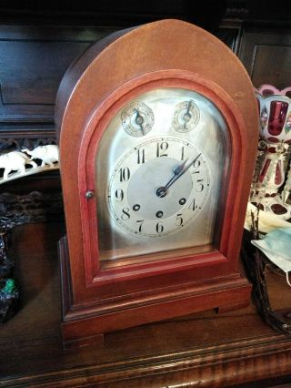 Antique German Gustav Becker Mantel Clock Walnut Westminster Chimes