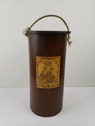 Antique Shakerstyle Ca.  1870 Knitting Yarn Storage & Dispenser,  " Godey " Decoupage