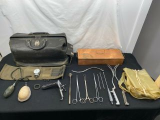 Vintage Doctor Home Traveling Case Bag With Medical Tools Pregnant Women