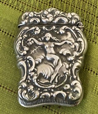 Antique Unger Brothers Art Nouveau Sterling Silver Nude Lady Match Safe
