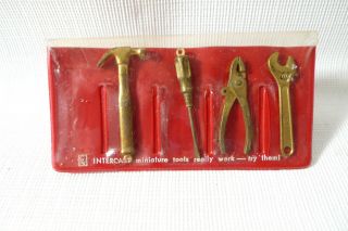 4 Vintage Mini Tools Charms By Intercast Hammer Screwdrive Pliers Wrench