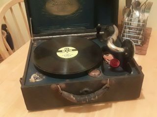 Antique Sonora Portable Phonograph 78 Record Player In Travel Case Victrola