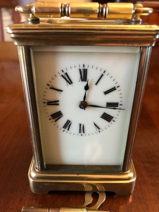 Brass Antique French Carriage Clock With Key
