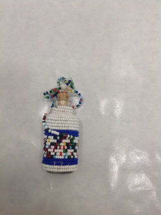 Unusual Vintage ? Paiute ? Indian Beaded Glass ? Perfume Bottle With Cork Lid
