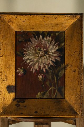 Really Old 1800s Oil Painting On Wood Still Life Chrysanthe Art Realism Antique