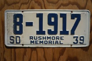 1939 South Dakota Mt Rushmore Memorial License Plate 8 - 1917