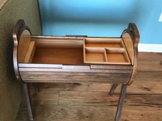Mid Century Tambour Sewing Cabinet Hide - away ROLL TOP NASCO Storage Box legs 2