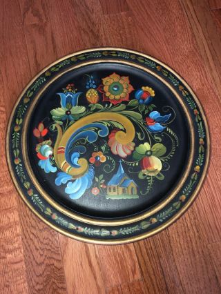 Vintage Norwegian Rosemaled 14 " Wood Plate Painted By Person From Norway