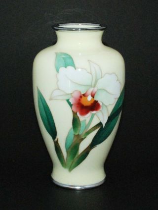 Fine Quality Japanese Cloisonne Enamel Vase With Orchid - Ando Workshop