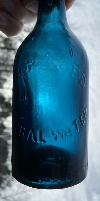 Antique Rarecolor Verydark Cornflower Blue Mineral Water Bottle Iron Pontil Soda