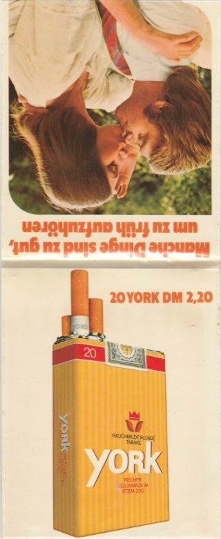 Vintage Giant Feature Matchbook Cover.  York Cigarettes.  German.
