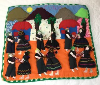 Vintage Quilt Folk Art Wall Hanging,  Peru,  Cuzco,  Dolls,  Ladies & Men