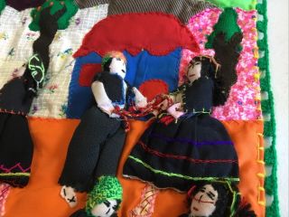 Vintage Quilt Folk Art Wall Hanging,  Peru,  Cuzco,  Dolls,  Ladies & Men 2