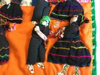 Vintage Quilt Folk Art Wall Hanging,  Peru,  Cuzco,  Dolls,  Ladies & Men 3