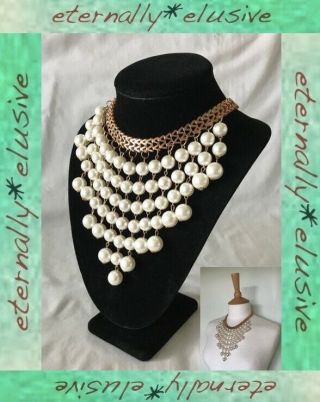 Big Drop Faux Pearl Bib Fringe Vintage Style Necklace Statement Jewellery Piece