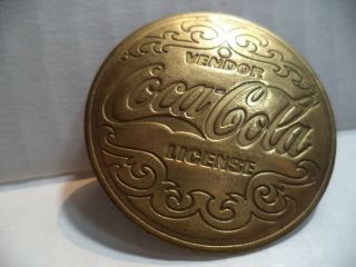 Vintage Rare Coca Cola Brass Vendor License Badge - Pin - 1 3/4 Inch