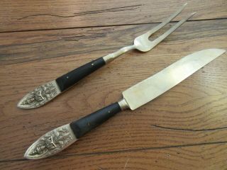 Vintage Siam Brass & Wood Carving Knife And Fork