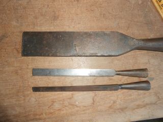 3 Vintage Wood Chisels 1 3/4 Ohio Tool - 3/8 Samson - 1/2 Van Camp